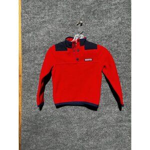 Vineyard Vines Fleece Jacket Kids 6 Red Navy Snap Collar Pullover Colorblock